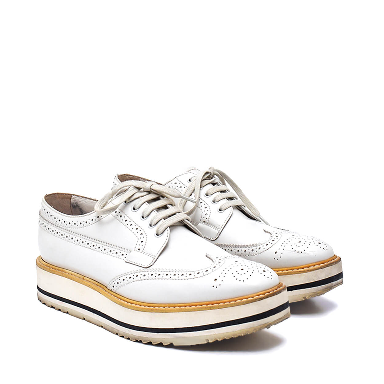 Prada- White Leather Derby Lace Up Espadrille Sneakers  39.5